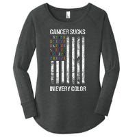 Cancer Sucks In Every Color Usa American Flag Ribbons Women's Perfect Tri Tunic Long Sleeve Shirt