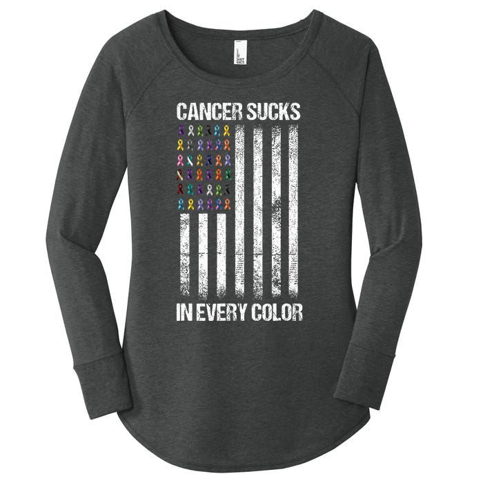 Cancer Sucks In Every Color Usa American Flag Ribbons Women's Perfect Tri Tunic Long Sleeve Shirt