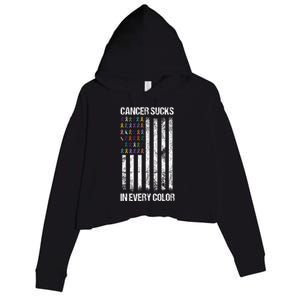 Cancer Sucks In Every Color Usa American Flag Ribbons Crop Fleece Hoodie