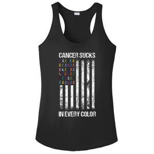 Cancer Sucks In Every Color Usa American Flag Ribbons Ladies PosiCharge Competitor Racerback Tank