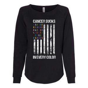 Cancer Sucks In Every Color Usa American Flag Ribbons Womens California Wash Sweatshirt