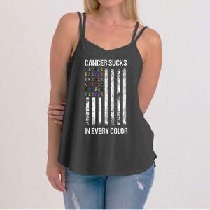 Cancer Sucks In Every Color Usa American Flag Ribbons Women's Strappy Tank