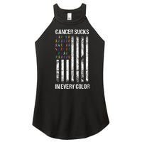 Cancer Sucks In Every Color Usa American Flag Ribbons Women's Perfect Tri Rocker Tank