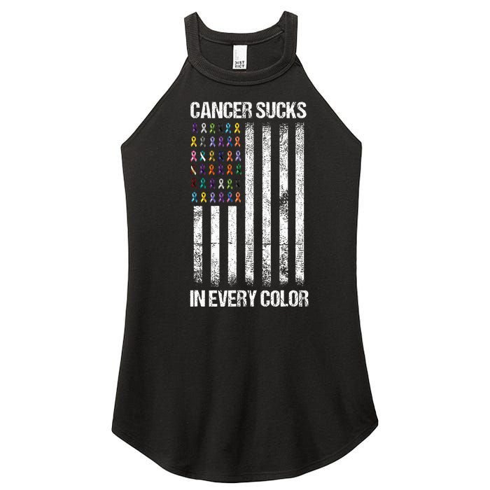 Cancer Sucks In Every Color Usa American Flag Ribbons Women's Perfect Tri Rocker Tank