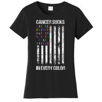 Cancer Sucks In Every Color Usa American Flag Ribbons Women's T-Shirt