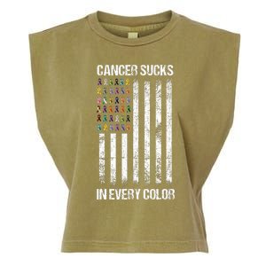 Cancer Sucks In Every Color Usa American Flag Ribbons Garment-Dyed Women's Muscle Tee