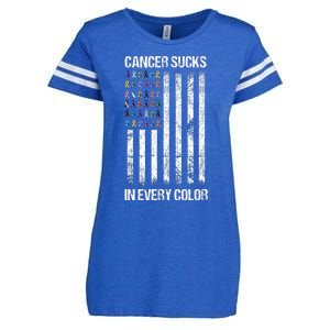 Cancer Sucks In Every Color Usa American Flag Ribbons Enza Ladies Jersey Football T-Shirt