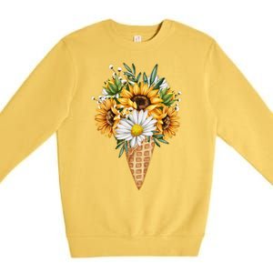 Cute Sunflowers In Ice Cream Cone Premium Crewneck Sweatshirt