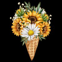 Cute Sunflowers In Ice Cream Cone Flexfit Unipanel Trucker Cap