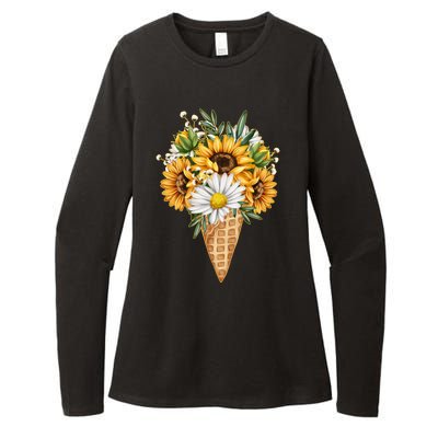 Cute Sunflowers In Ice Cream Cone Womens CVC Long Sleeve Shirt