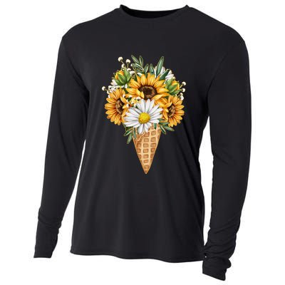 Cute Sunflowers In Ice Cream Cone Cooling Performance Long Sleeve Crew
