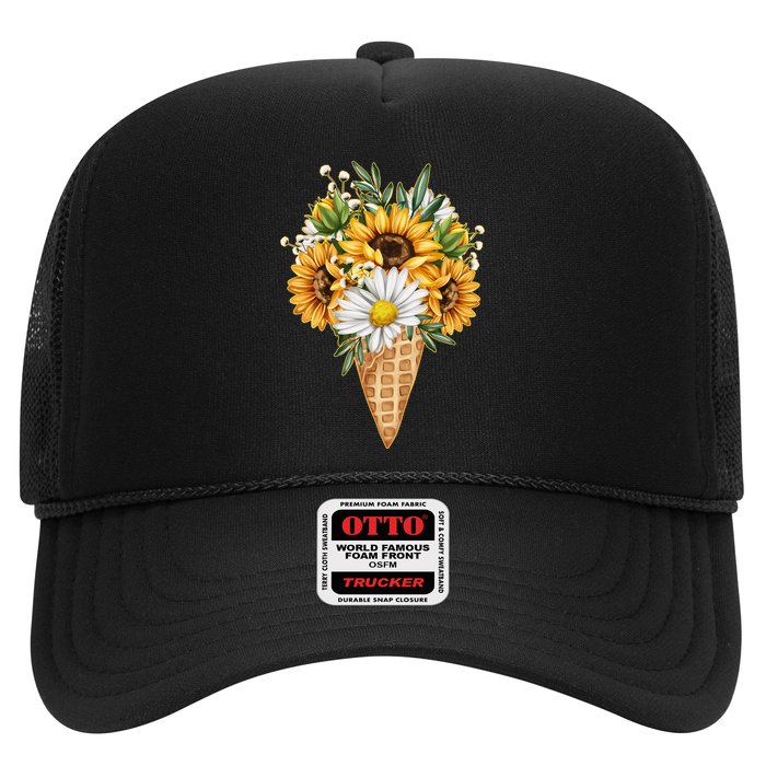 Cute Sunflowers In Ice Cream Cone Trucker Hat