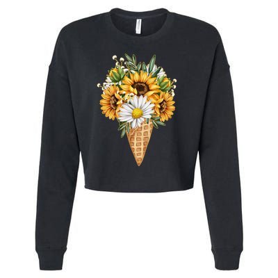 Cute Sunflowers In Ice Cream Cone Cropped Pullover Crew