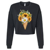 Cute Sunflowers In Ice Cream Cone Cropped Pullover Crew