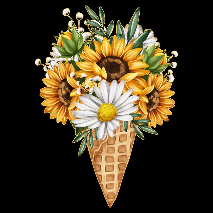 Cute Sunflowers In Ice Cream Cone Cropped Pullover Crew