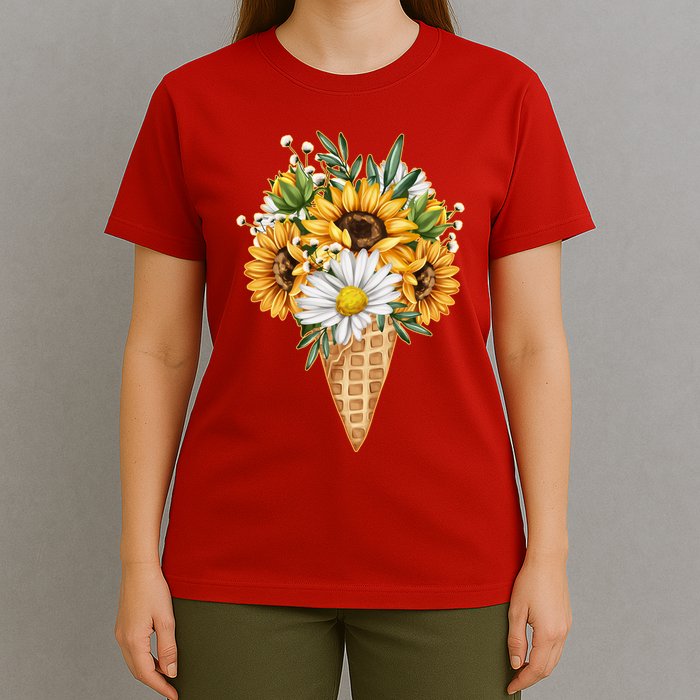 Cute Sunflowers In Ice Cream Cone T-Shirt