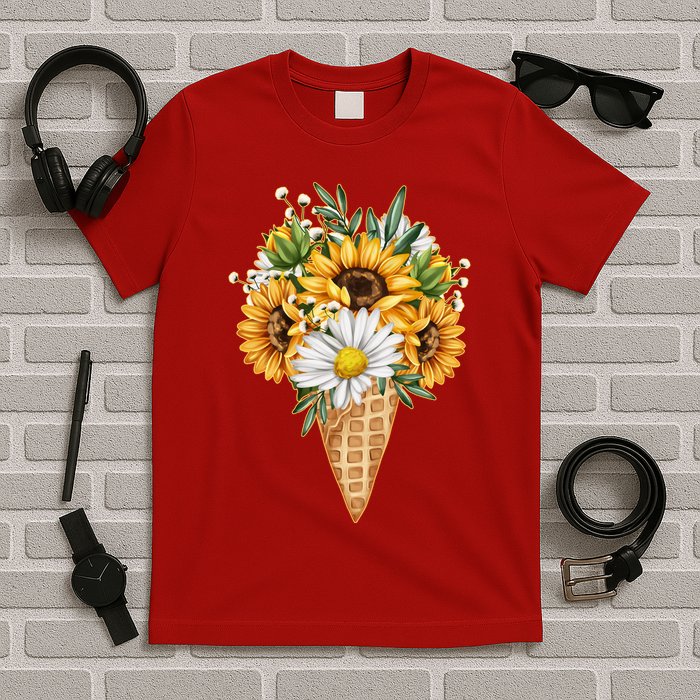 Cute Sunflowers In Ice Cream Cone T-Shirt