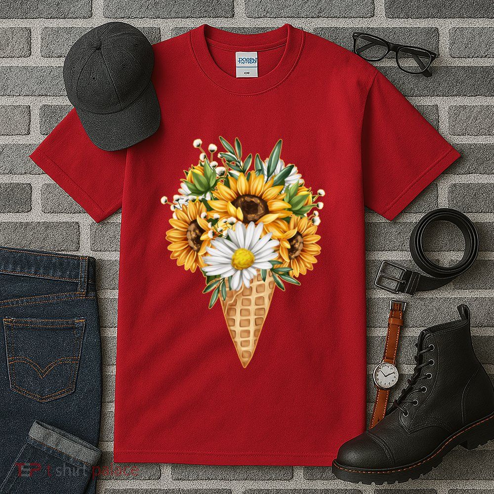 Cute Sunflowers In Ice Cream Cone Tall T-Shirt