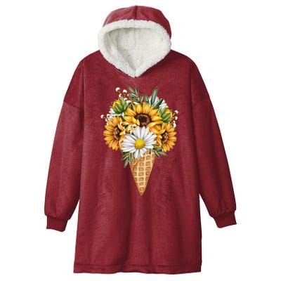 Cute Sunflowers In Ice Cream Cone Hooded Wearable Blanket