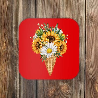 Cute Sunflowers In Ice Cream Cone Coaster