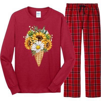 Cute Sunflowers In Ice Cream Cone Long Sleeve Pajama Set