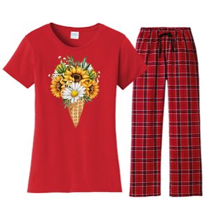 Cute Sunflowers In Ice Cream Cone Women's Flannel Pajama Set