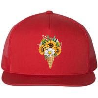 Cute Sunflowers In Ice Cream Cone Flatbill Hat