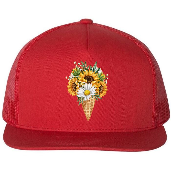 Cute Sunflowers In Ice Cream Cone Flatbill Hat