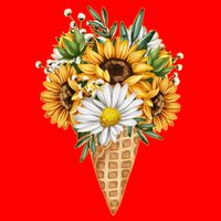 Cute Sunflowers In Ice Cream Cone Flatbill Hat