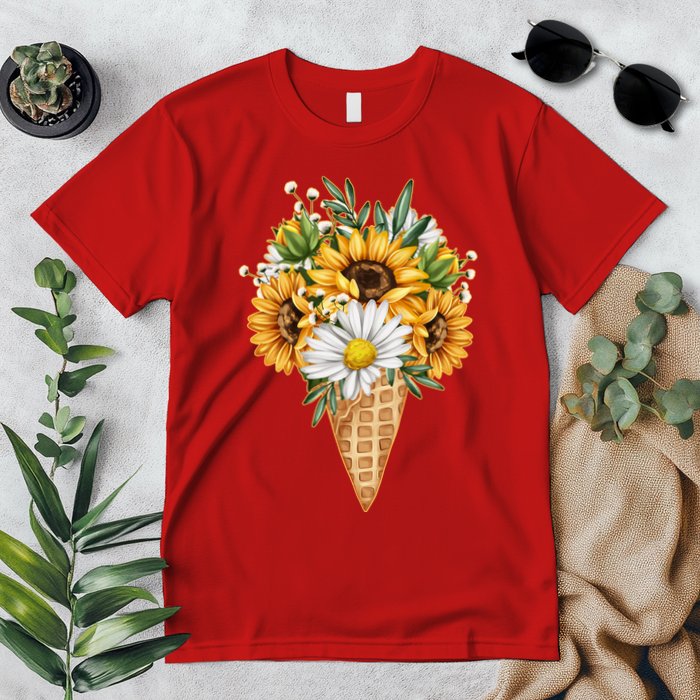 Cute Sunflowers In Ice Cream Cone Premium T-Shirt