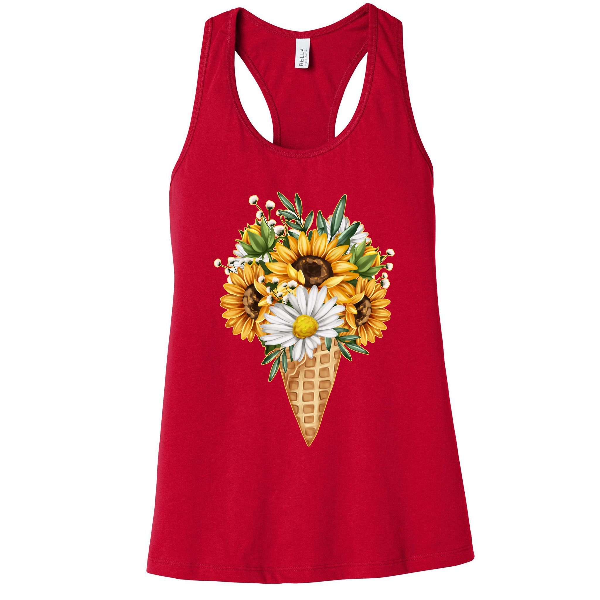 Cute Sunflowers In Ice Cream Cone Womens Tank Top