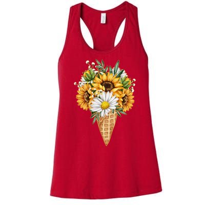 Cute Sunflowers In Ice Cream Cone Women's Racerback Tank