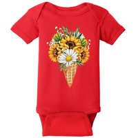 Cute Sunflowers In Ice Cream Cone Baby Bodysuit