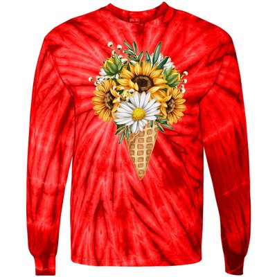 Cute Sunflowers In Ice Cream Cone Tie-Dye Long Sleeve Shirt