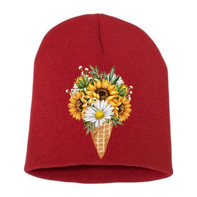 Cute Sunflowers In Ice Cream Cone Short Acrylic Beanie