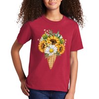 Cute Sunflowers In Ice Cream Cone Kids T-Shirt