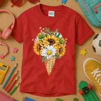 Cute Sunflowers In Ice Cream Cone Kids T-Shirt