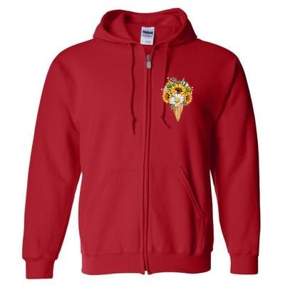 Cute Sunflowers In Ice Cream Cone Full Zip Hoodie