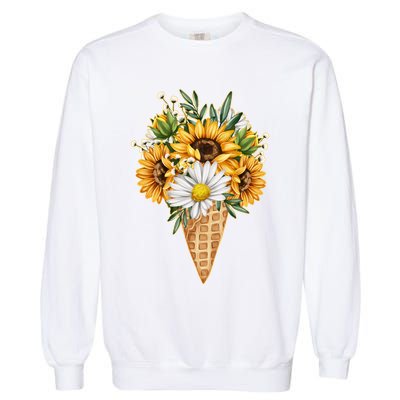 Cute Sunflowers In Ice Cream Cone Garment-Dyed Sweatshirt