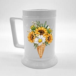 Cute Sunflowers In Ice Cream Cone Beer Stein