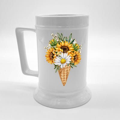 Cute Sunflowers In Ice Cream Cone Beer Stein