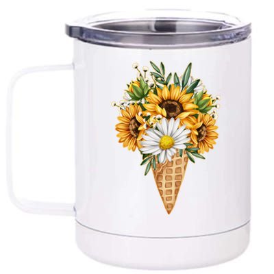 Cute Sunflowers In Ice Cream Cone 12 oz Stainless Steel Tumbler Cup