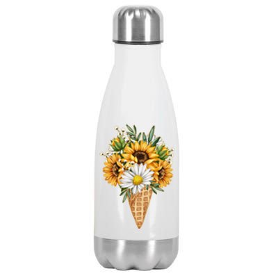 Cute Sunflowers In Ice Cream Cone Stainless Steel Insulated Water Bottle