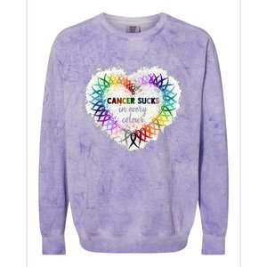 Cancer Sucks In Every Color Cancer Awareness Ribbons Heart Cute Gift Colorblast Crewneck Sweatshirt