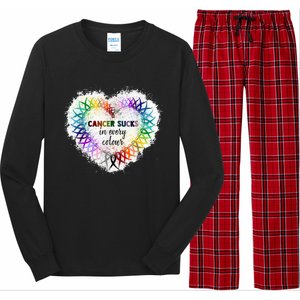 Cancer Sucks In Every Color Cancer Awareness Ribbons Heart Cute Gift Long Sleeve Pajama Set