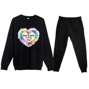 Cancer Sucks In Every Color Cancer Awareness Ribbons Heart Cute Gift Premium Crewneck Sweatsuit Set