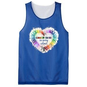 Cancer Sucks In Every Color Cancer Awareness Ribbons Heart Cute Gift Mesh Reversible Basketball Jersey Tank