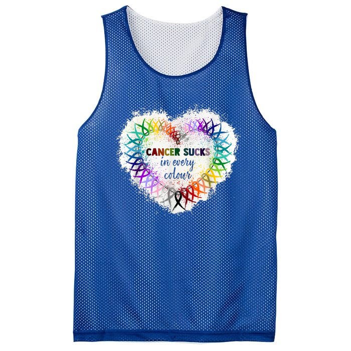 Cancer Sucks In Every Color Cancer Awareness Ribbons Heart Cute Gift Mesh Reversible Basketball Jersey Tank