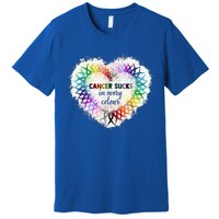 Cancer Sucks In Every Color Cancer Awareness Ribbons Heart Cute Gift Premium T-Shirt