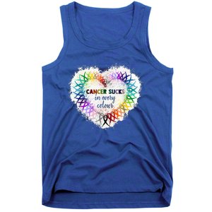 Cancer Sucks In Every Color Cancer Awareness Ribbons Heart Cute Gift Tank Top